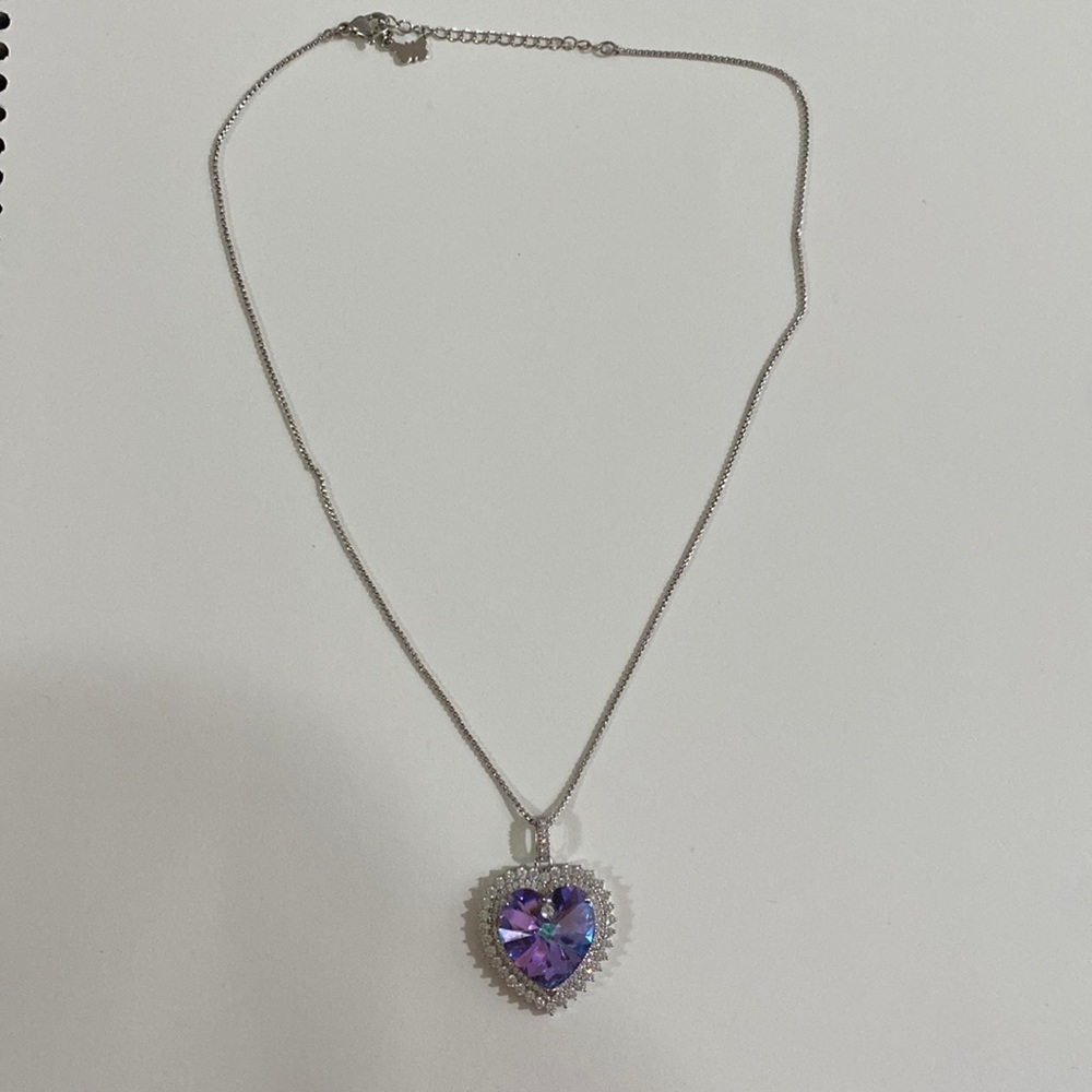 Blue Purple Heart Crystal Necklace